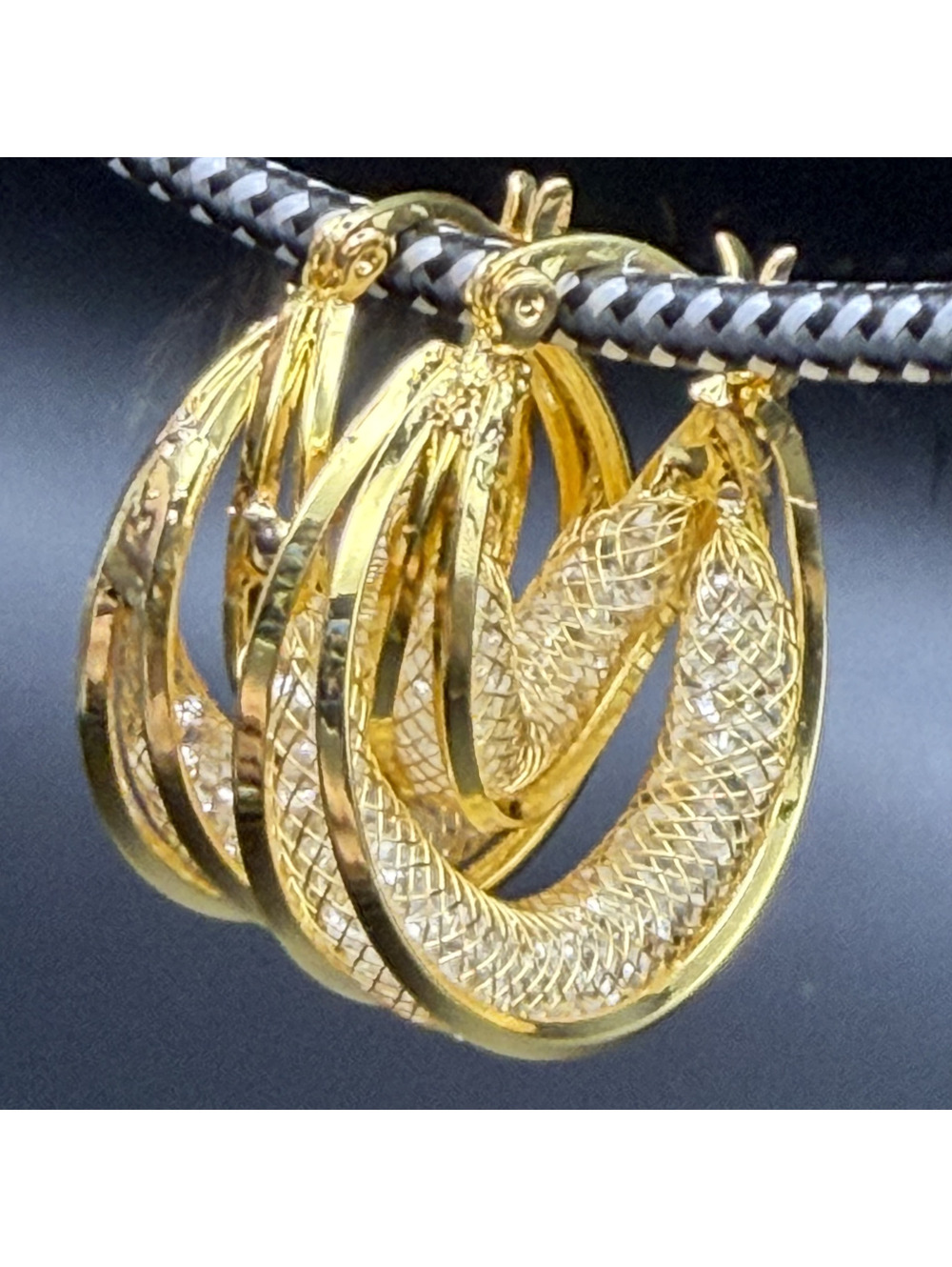 Candy+Clover Gold Mesh Crystal Filled Hoop Earrings